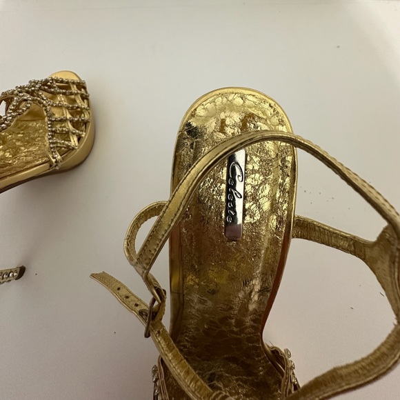 Celeste Gold Rhinestone Stiletto Heels Jewel Back Detail Y2K Size 10 - Picture 7 of 15